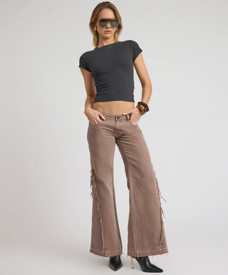 Johnnies Low Waist Wide Leg Flared Denim Jeans - Espresso Brown