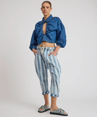 Outcasts Low Waist Drop Crotch Harem Denim Jeans - Beach Club Stripe