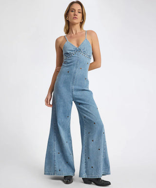 Brigitte Wide Leg Cami Denim Jumpsuit - Blue Rapture