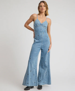 Brigitte Wide Leg Cami Denim Jumpsuit - Blue Rapture