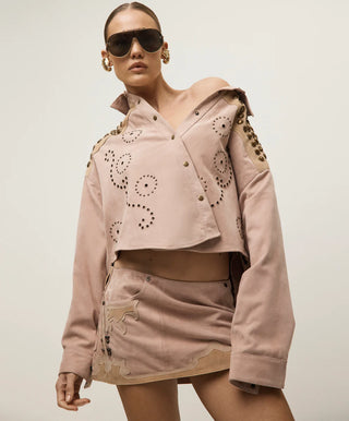 Rodeo Renegade Studded Embroidered Crop Suede Jack - Dusty Pink