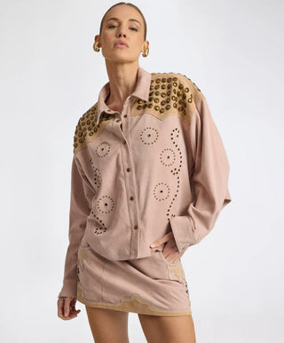 Rodeo Renegade Studded Embroidered Crop Suede Jack - Dusty Pink