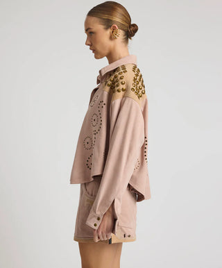 Rodeo Renegade Studded Embroidered Crop Suede Jack - Dusty Pink