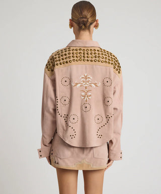 Rodeo Renegade Studded Embroidered Crop Suede Jack - Dusty Pink