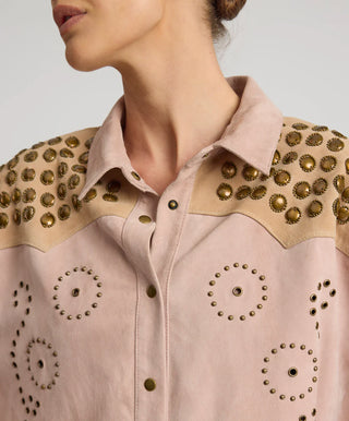 Rodeo Renegade Studded Embroidered Crop Suede Jack - Dusty Pink