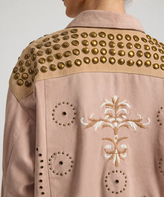Rodeo Renegade Studded Embroidered Crop Suede Jack - Dusty Pink