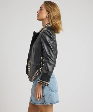 City Nights Studded Cropped Leather Blazer - Black