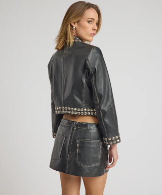 City Nights Studded Cropped Leather Blazer - Black