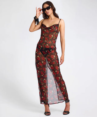 Flower Jagger Slip Dress - Red