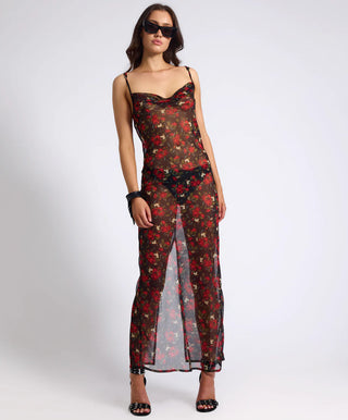 Flower Jagger Slip Dress - Red