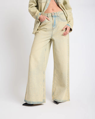 LOVE MACHINES HIGH WAIST SUPER WIDE LEG DENIM JEANS- BLUE SAND