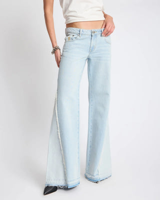 Johnnies Low Waist Wide Leg Flared Denim Jeans - Cosmic Blue
