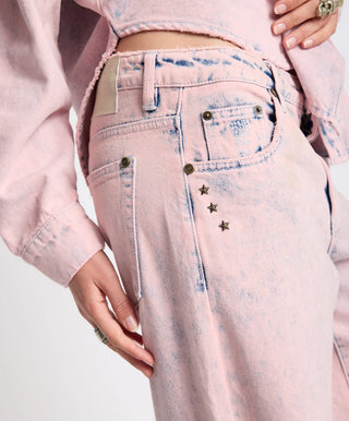 Low Riders Low Waist Wide Leg Denim Jeans - Pink Haze
