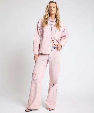 Low Riders Low Waist Wide Leg Denim Jeans - Pink Haze
