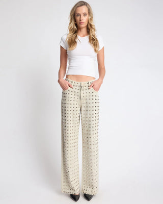 Jackson Mid Waist Wide Leg Studded Denim Jeans - Antique Khaki