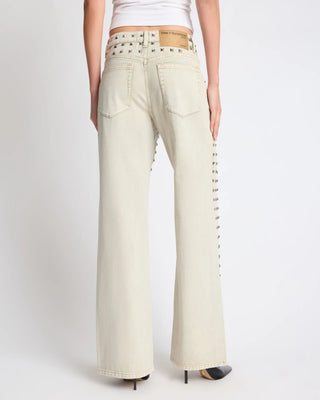 Jackson Mid Waist Wide Leg Studded Denim Jeans - Antique Khaki