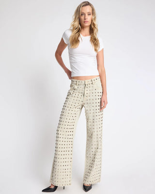 Jackson Mid Waist Wide Leg Studded Denim Jeans - Antique Khaki
