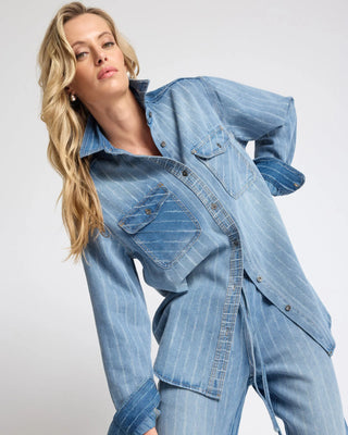 Distressed Everyday Denim Shirt - Blue Stripe