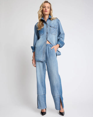 Distressed Everyday Denim Shirt - Blue Stripe