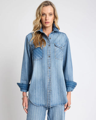 Distressed Everyday Denim Shirt - Blue Stripe