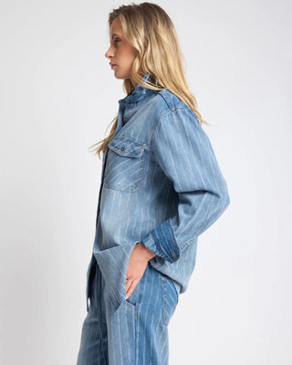 Distressed Everyday Denim Shirt - Blue Stripe