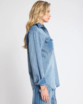 Distressed Everyday Denim Shirt - Blue Stripe