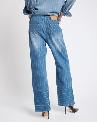 Roadhouse Mid Waist Wide Leg Drawstring Denim Jeans - Blue Stripe