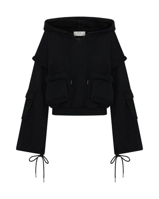 Puff Power Cropped Zip-Off Sleeve Hoodie - Vintage Black