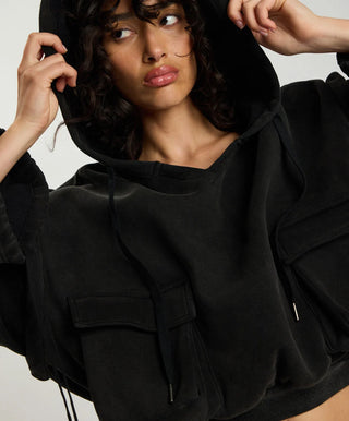 Puff Power Cropped Zip-Off Sleeve Hoodie - Vintage Black
