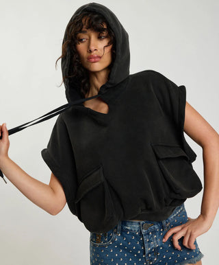 Puff Power Cropped Zip-Off Sleeve Hoodie - Vintage Black
