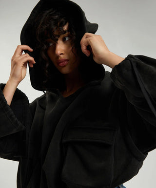 Puff Power Cropped Zip-Off Sleeve Hoodie - Vintage Black