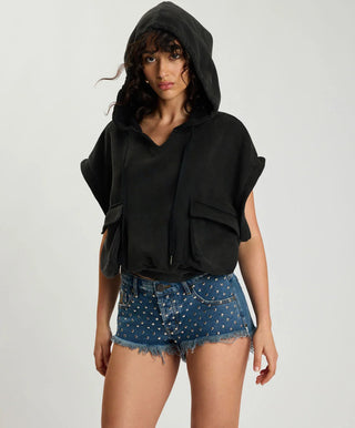 Puff Power Cropped Zip-Off Sleeve Hoodie - Vintage Black