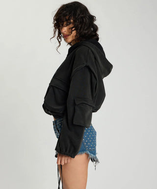 Puff Power Cropped Zip-Off Sleeve Hoodie - Vintage Black