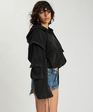Puff Power Cropped Zip-Off Sleeve Hoodie - Vintage Black