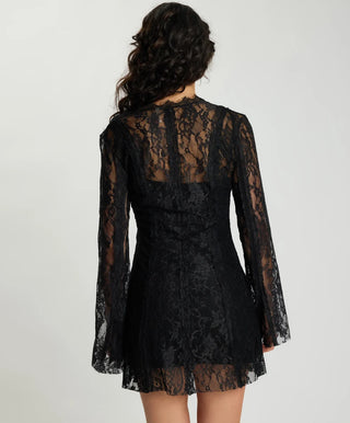 Vintage Whisper Lace Longsleeve Mini Dress - Black