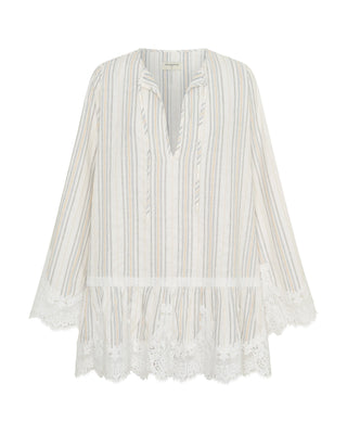 Moonlight Prairie Lace Longsleeve Mini Dress - White Stripe