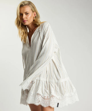 Moonlight Prairie Lace Longsleeve Mini Dress - White Stripe