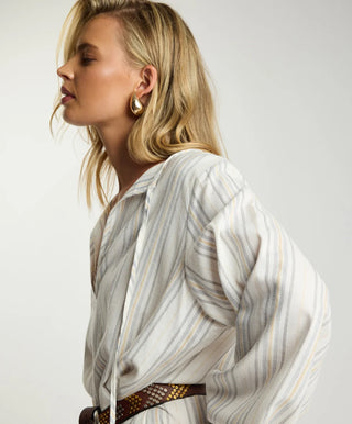 Moonlight Prairie Lace Longsleeve Mini Dress - White Stripe