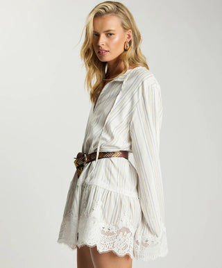 Moonlight Prairie Lace Longsleeve Mini Dress - White Stripe
