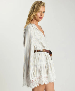 Moonlight Prairie Lace Longsleeve Mini Dress - White Stripe