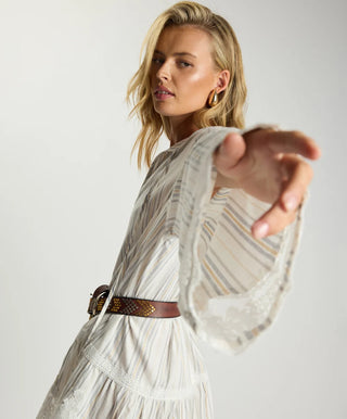 Moonlight Prairie Lace Longsleeve Mini Dress - White Stripe