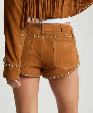 Whiskey Micro Dukes Low Waist Mini Lace-Up Suede Shorts - Brown