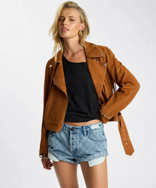 Whiskey Fringed Studded Suede Jacket - Brown