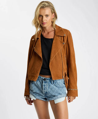 Whiskey Fringed Studded Suede Jacket - Brown