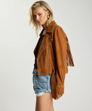 Whiskey Fringed Studded Suede Jacket - Brown
