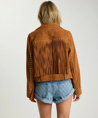 Whiskey Fringed Studded Suede Jacket - Brown