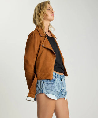 Whiskey Fringed Studded Suede Jacket - Brown