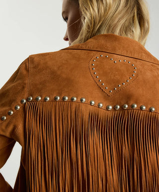 Whiskey Fringed Studded Suede Jacket - Brown