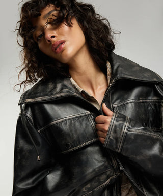 Atlas Utility Leather Jacket - Worn Black