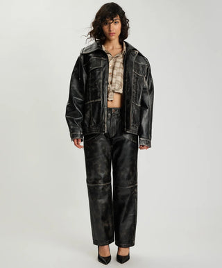 Atlas Utility Leather Jacket - Worn Black
